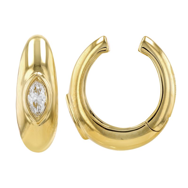 14K Gold Bezel Marquise Diamond Ear Cuff Single Yellow Gold Earrings by Izakov Diamonds + Fine Jewelry | Izakov