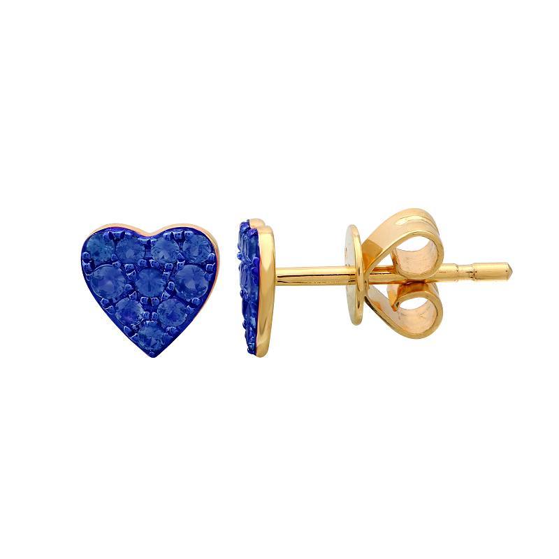 Heart-shaped sapphire stud earrings in gold setting by our jewelry brand