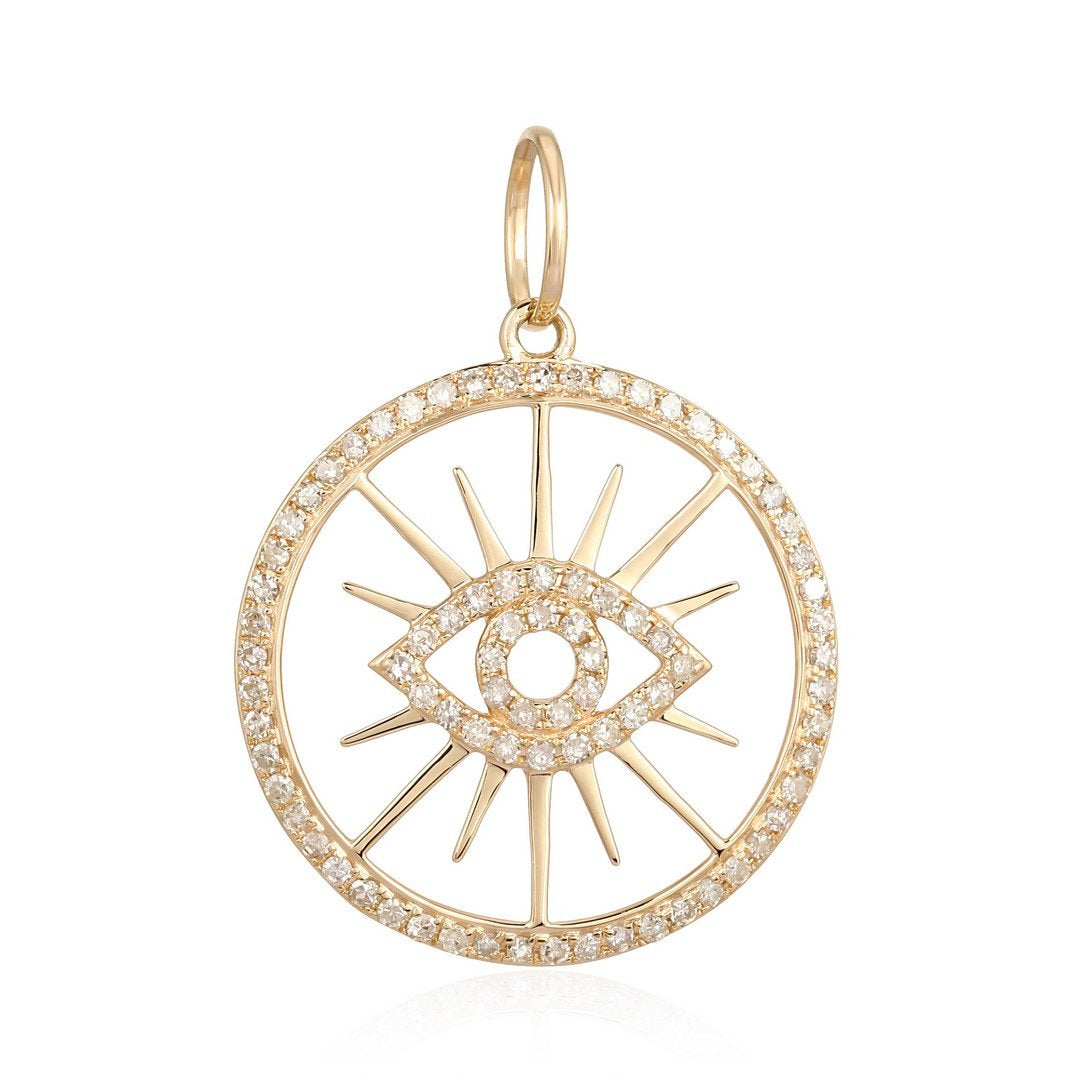 14K Gold Bursting Evil Eye Diamond Necklace Charm Yellow Gold Charms & Pendants by Izakov Diamonds + Fine Jewelry | Izakov