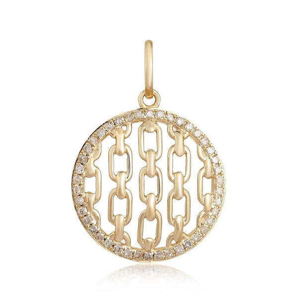 14K Gold Round Lapis Diamond Links Necklace Charm