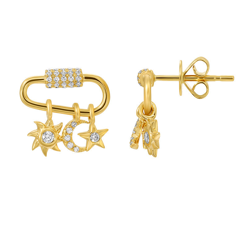 14K Gold Carabiner Celestial Charms Diamond Earrings - Earrings - Izakov Diamonds + Fine Jewelry
