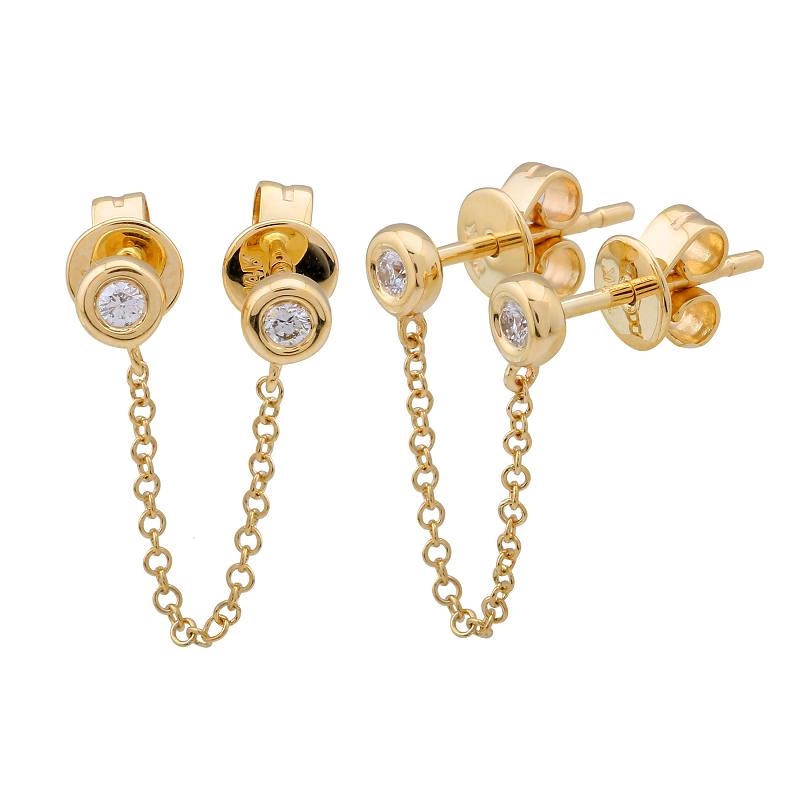 14K Gold Chained Diamond Bezel Earrings - Earrings - Izakov Diamonds + Fine Jewelry