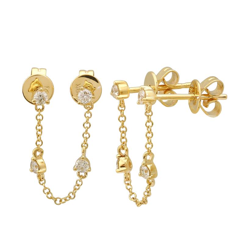 14K Gold Chained Diamond Bezel Earrings Single Earrings by Izakov Diamonds + Fine Jewelry | Izakov