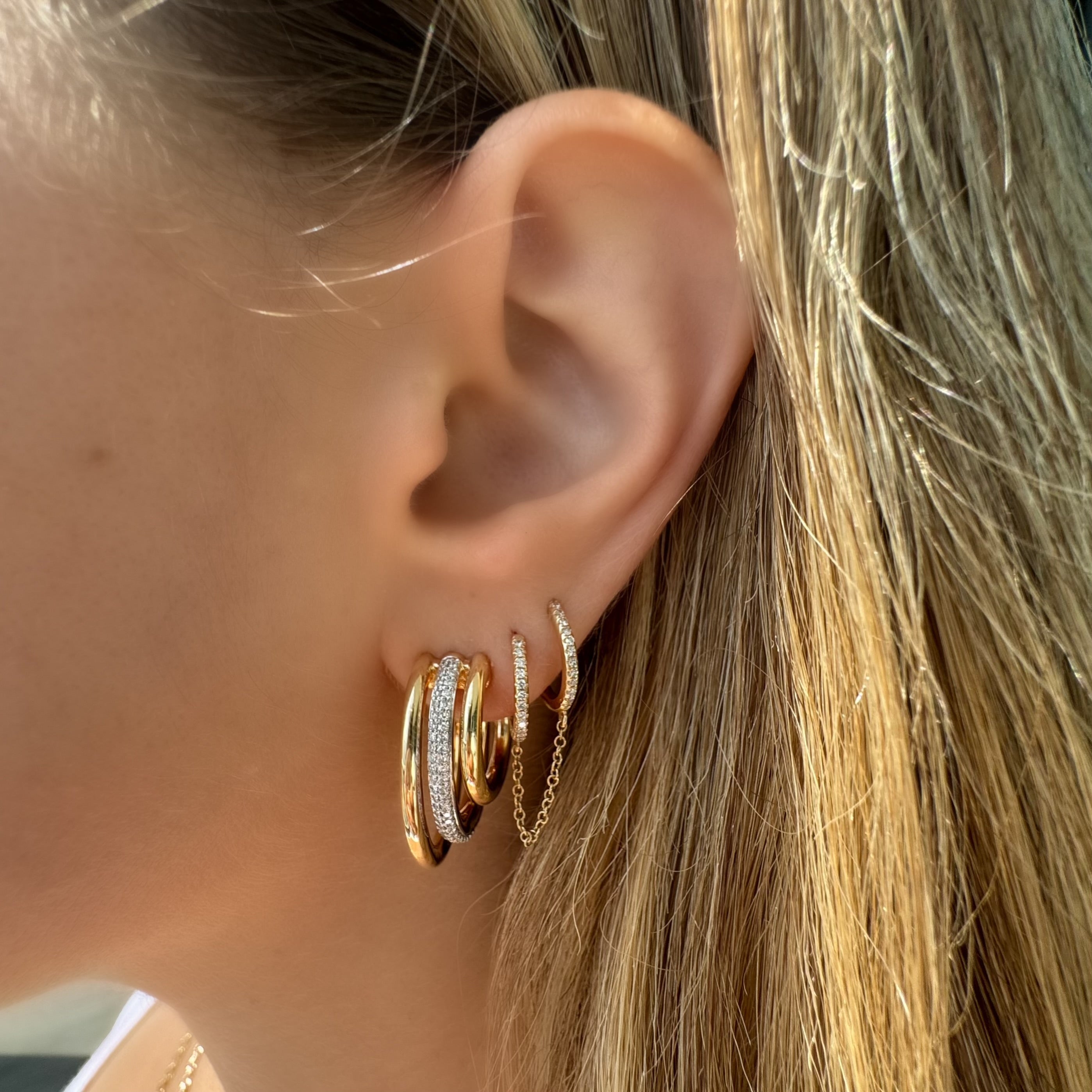 14K Gold Chunky 3-Row Micro Pave Diamond J-Hoop Earrings Pair Yellow Gold Earrings by Izakov Diamonds + Fine Jewelry | Izakov