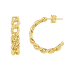 Gold twisted hoop earrings by [Your Brand] showcasing intricate design, perfect for elegant fashion statements.