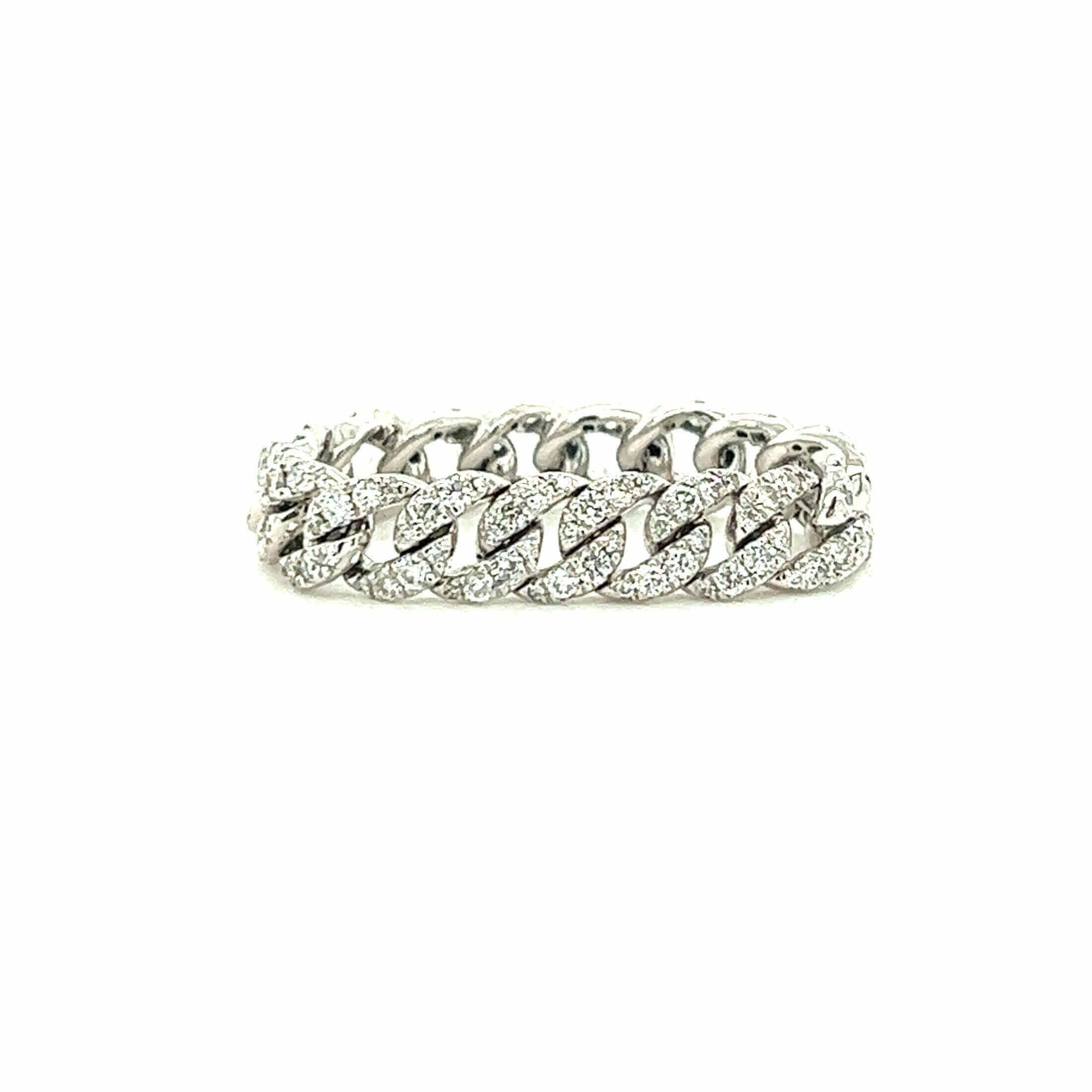 "Elegant diamond-studded silver chain ring from our exclusive jewelry collection"