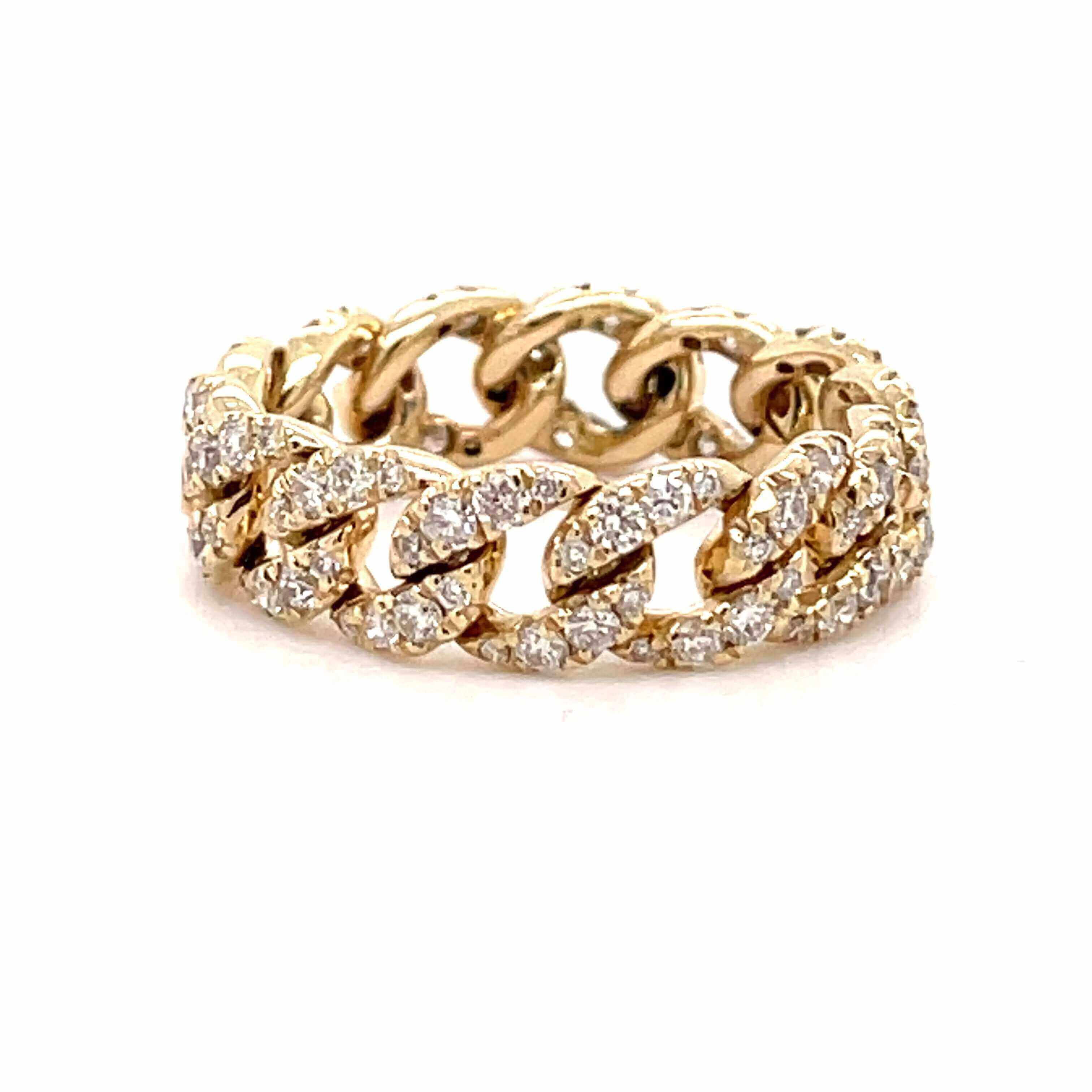 Gold diamond-encrusted link chain ring - luxury jewelry brand elegance