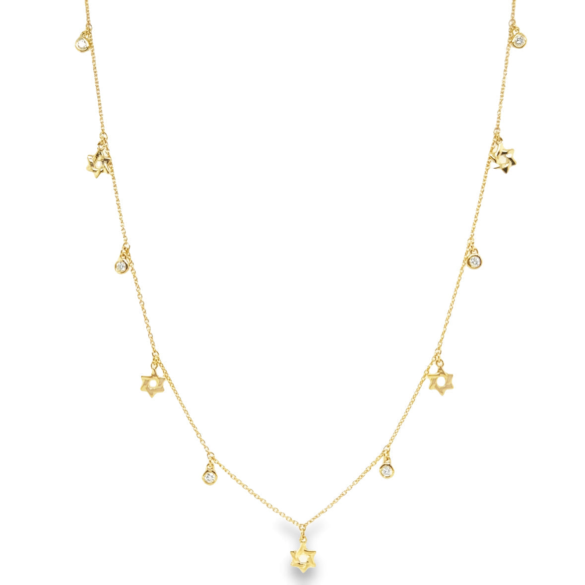 14K Gold Dangling Star Of David Bezel Diamond Drop Necklace - Necklaces - Izakov Diamonds + Fine Jewelry
