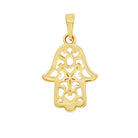 Gold Hamsa Hand Pendant with Intricate Cutout Design Jewelry