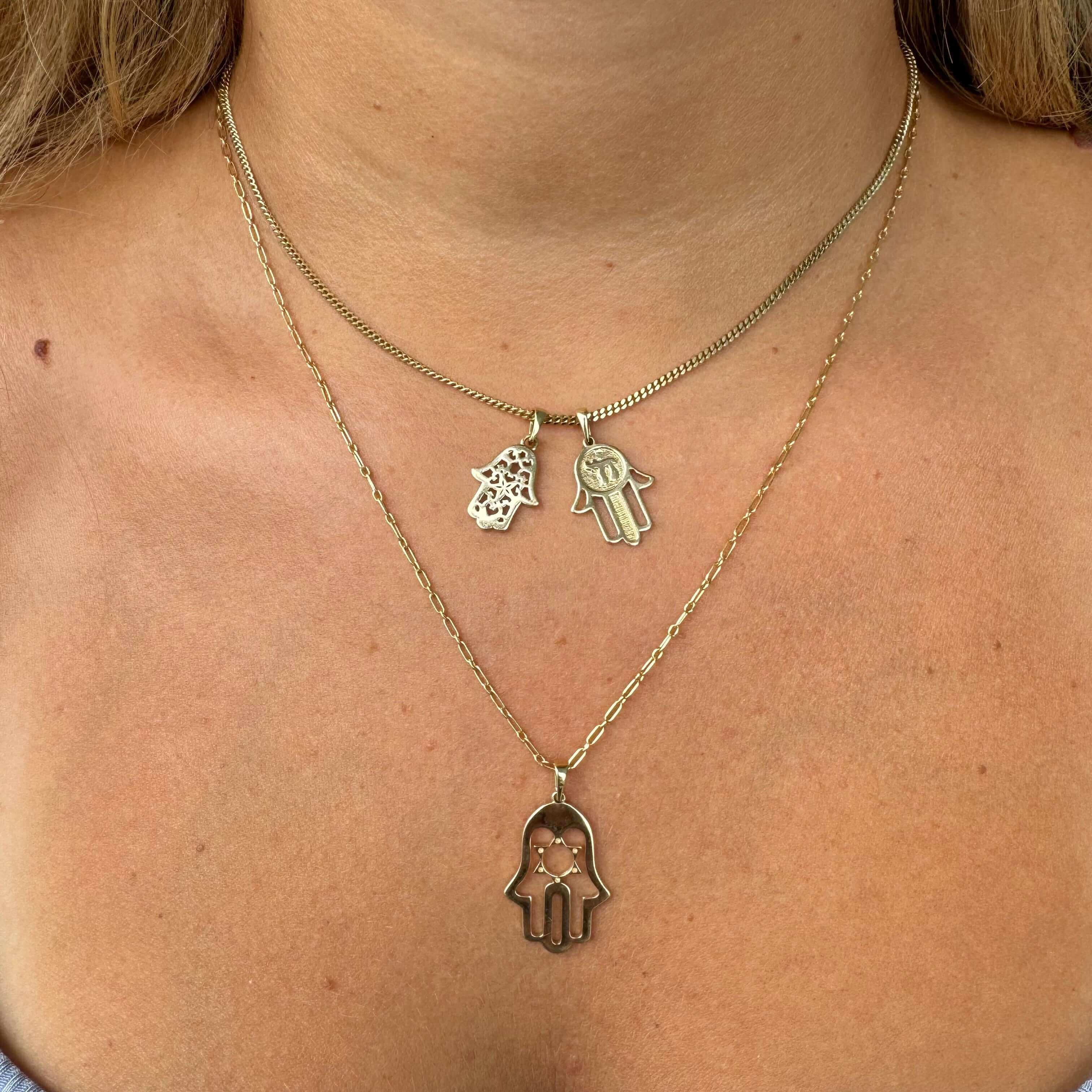 14k Real Gold Pendants Necklace,2mm Rope Chain Necklace ,Angel, Heart,Turtle, Hamsa Hand,Dolphin,Fatima hand popular pendant,Good Luck charm, Gift