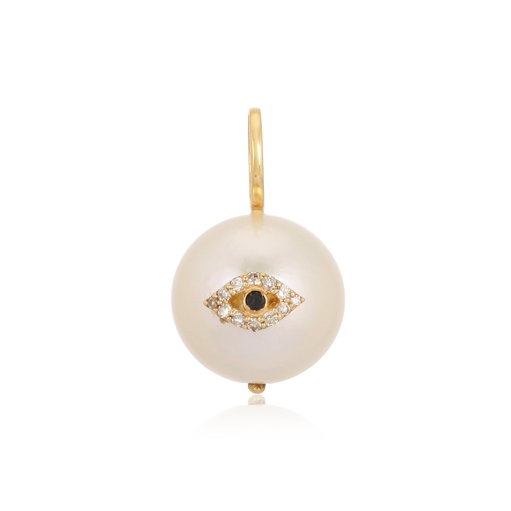 14K Gold Diamond Accented Evil-Eye On Pearl Necklace Charm Yellow Gold Izakov Diamonds + Fine Jewelry