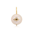 Elegant pearl necklace pendant with an eye design, featuring gold and sparkling diamonds by our luxury jewelry brand.