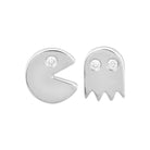 Sterling silver Pac-Man and ghost stud earrings with crystal accents by our jewelry brand