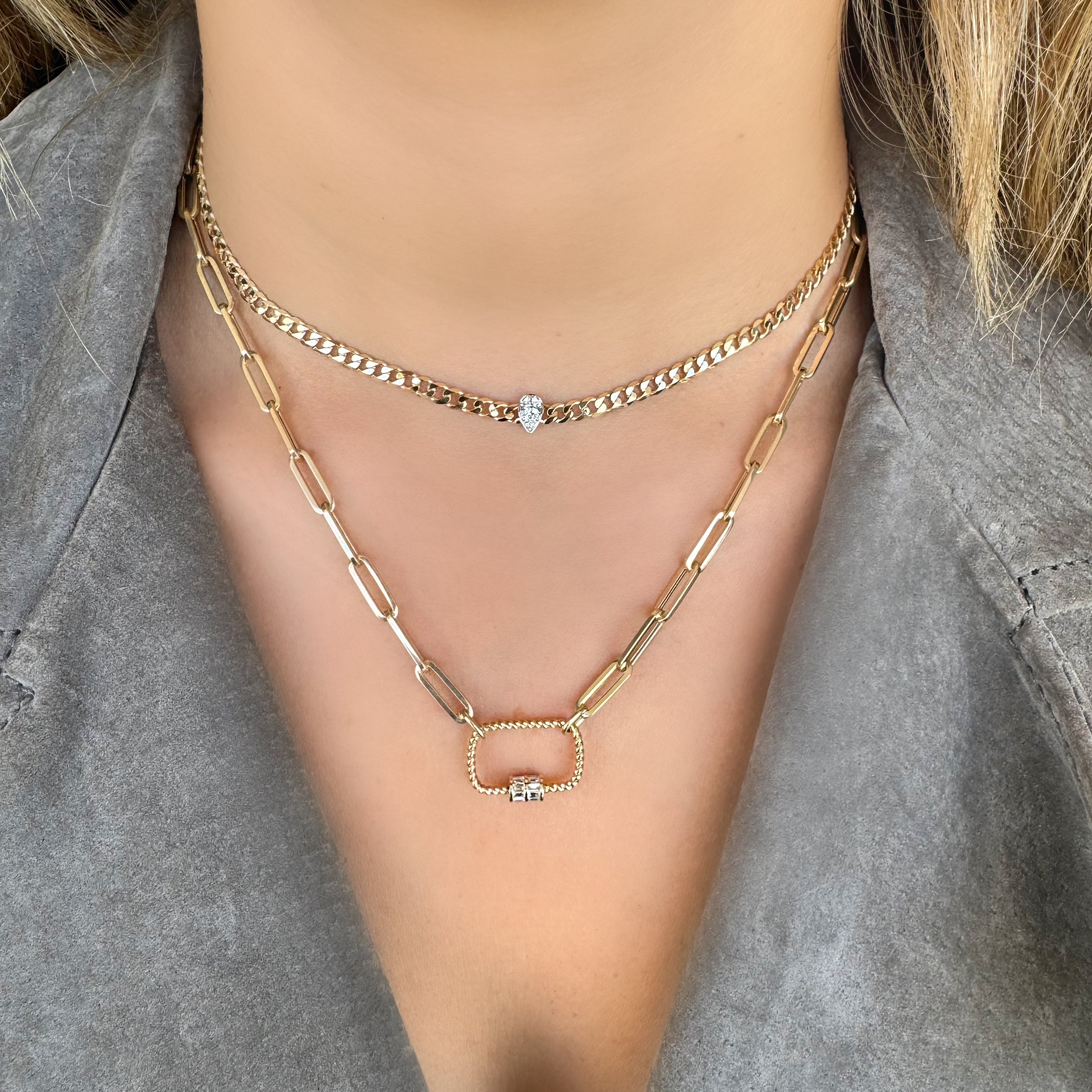 14K Gold Diamond Accented Pear Cuban Link Choker Necklace Yellow Gold Necklaces by Izakov Diamonds + Fine Jewelry | Izakov
