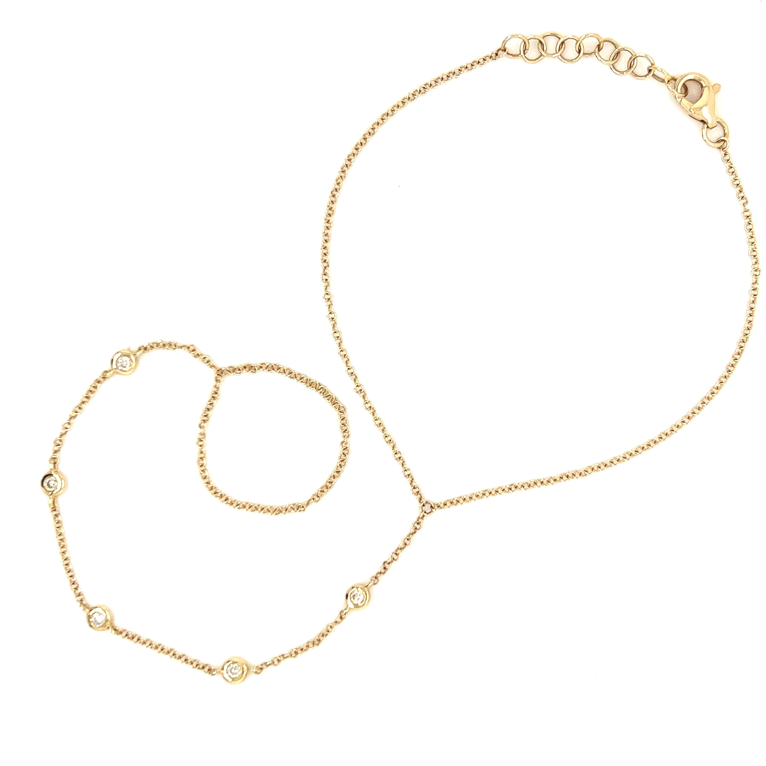 14K Gold Diamond Bezel Station Hand Chain - Body Jewelry - Izakov Diamonds + Fine Jewelry