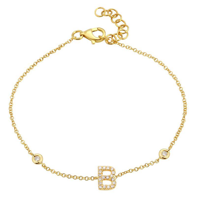 14K Gold Pave Diamond Initial Bracelet B / Yellow Gold Izakov Diamonds + Fine Jewelry