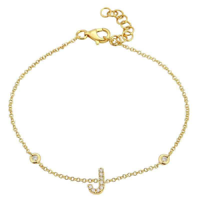 14K Gold Pave Diamond Initial Bracelet J / Yellow Gold Izakov Diamonds + Fine Jewelry