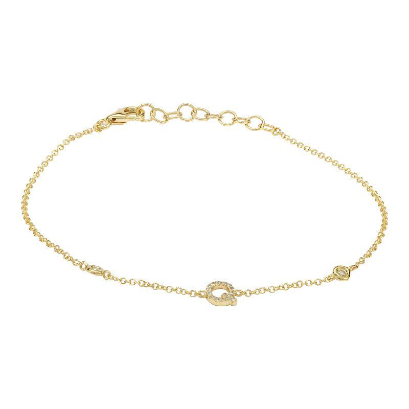 14K Gold Pave Diamond Initial Bracelet Q / Yellow Gold Izakov Diamonds + Fine Jewelry