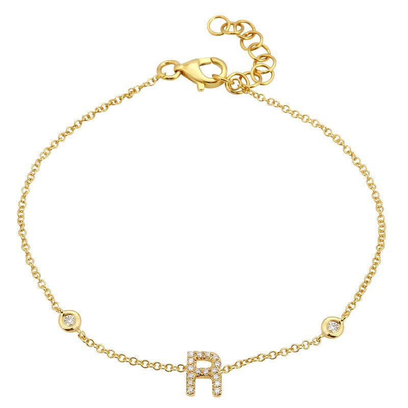 14K Gold Pave Diamond Initial Bracelet R / Yellow Gold Izakov Diamonds + Fine Jewelry