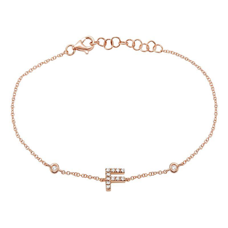 Rose gold bracelet with diamond-studded letter F charm from our luxury jewelry collection