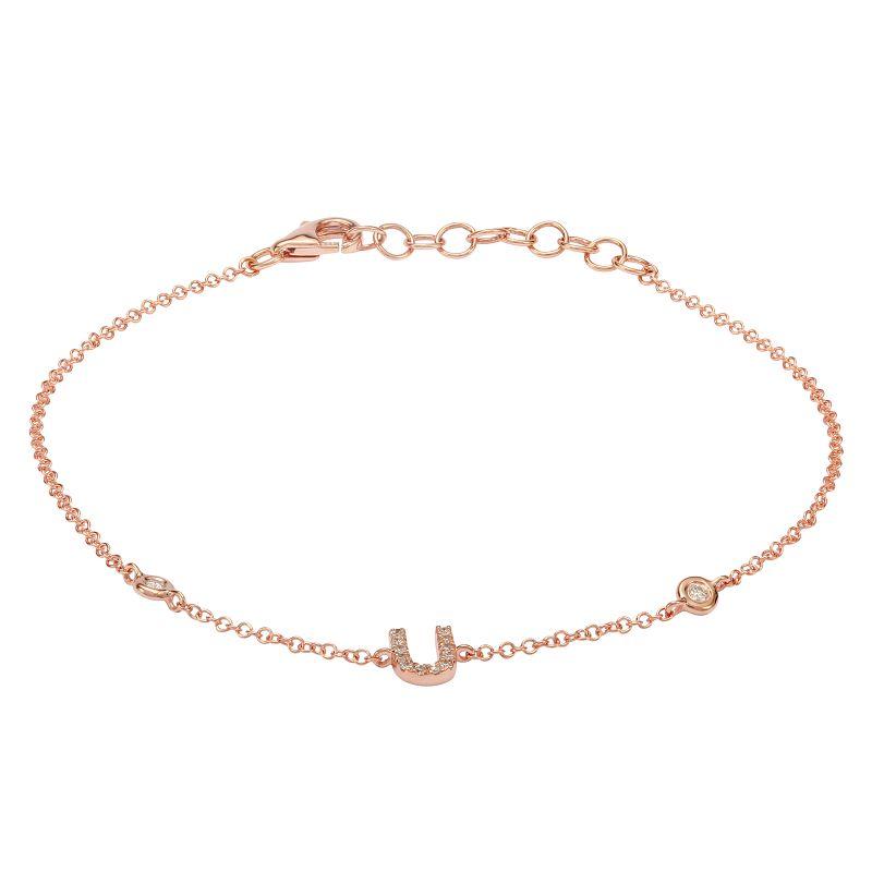 Elegant rose gold bracelet featuring a sparkling "U" charm, perfect for adding a personalized touch to your jewelry collection.