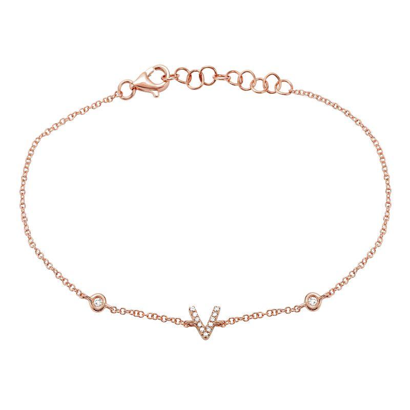 Elegant rose gold bracelet with diamond-studded 'V' charm from our luxury jewelry collection.