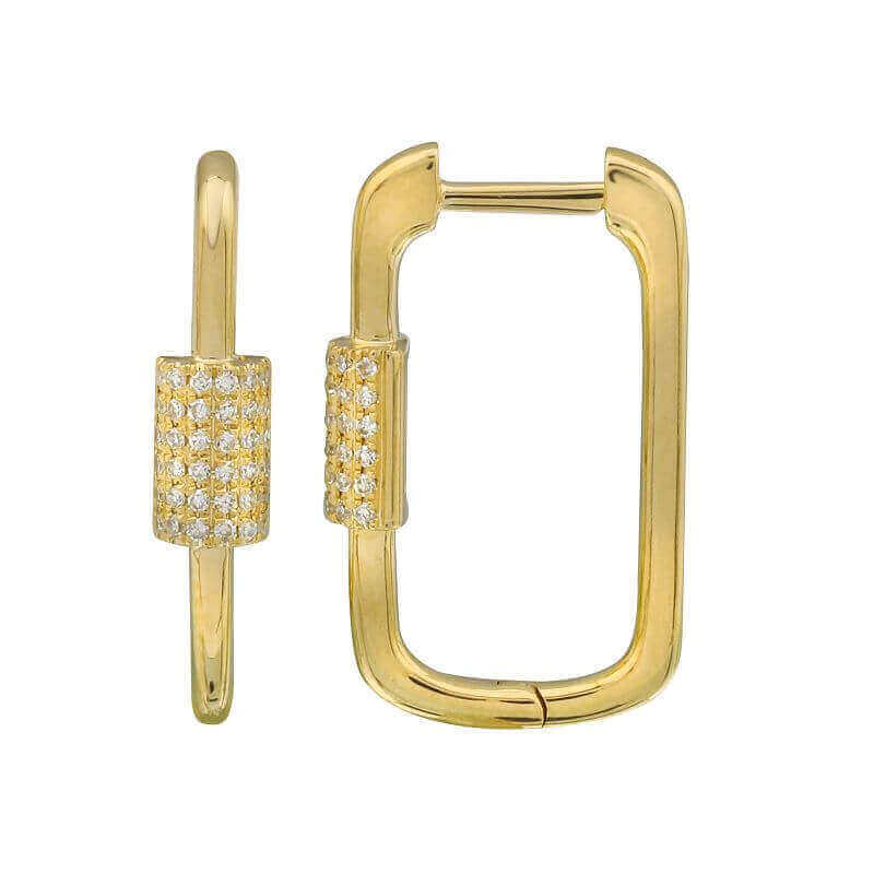 Gold rectangular hoop earrings with sparkling diamond accents for a touch of elegance from our exclusive jewelry collection