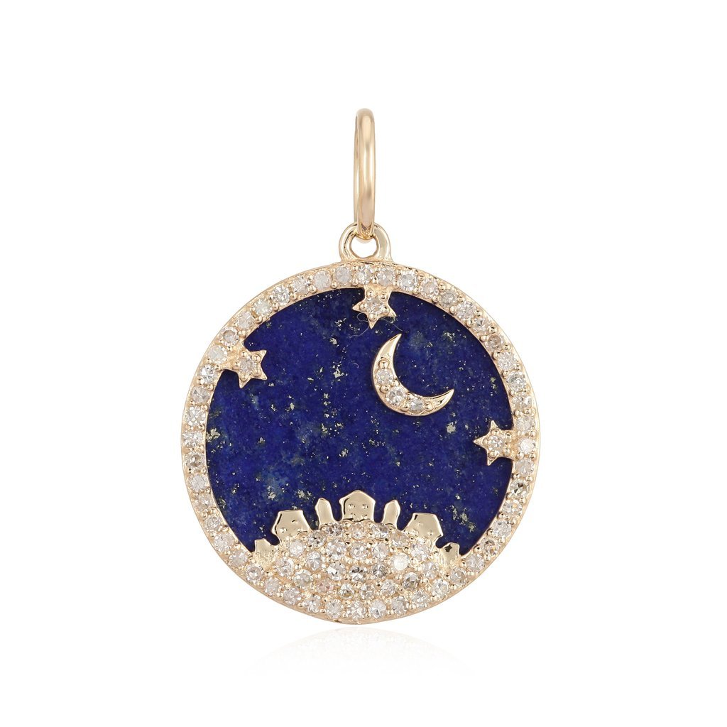 14K Gold Diamond Celestial Lapis Necklace Charm - Charms & Pendants - Izakov Diamonds + Fine Jewelry