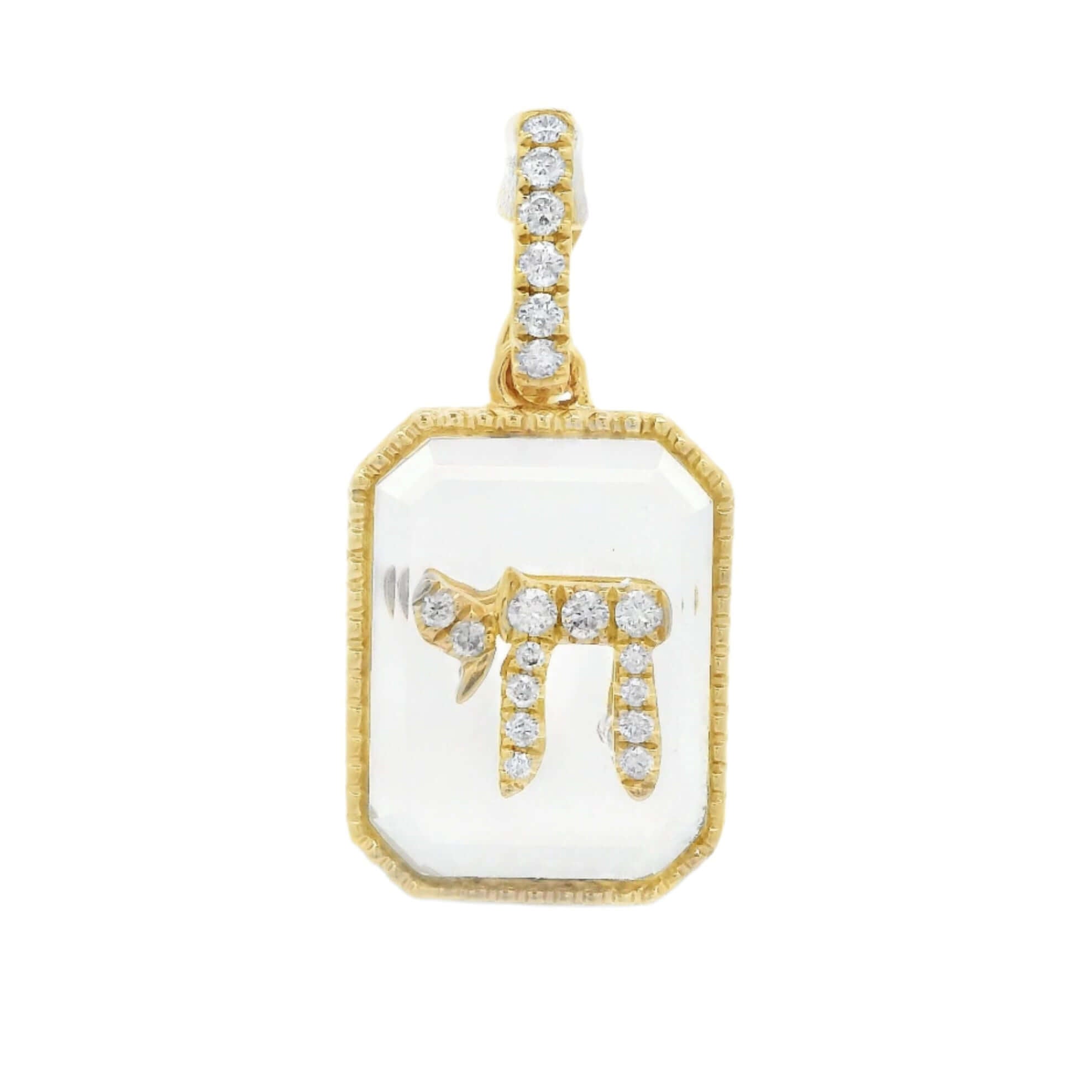 14K gold and diamond Chai on crystal pendant, symbolizing life and good luck, perfect for elegant jewelry collection.