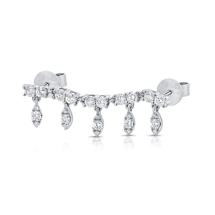 14K Gold Diamond Drop Tennis Chained Earring Single White Gold Earrings by Izakov Diamonds + Fine Jewelry | Izakov