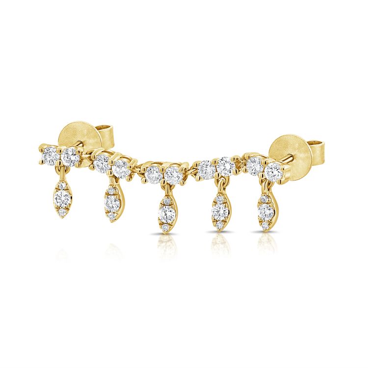 14K Gold Diamond Drop Tennis Chained Earring Single Yellow Gold Earrings by Izakov Diamonds + Fine Jewelry | Izakov