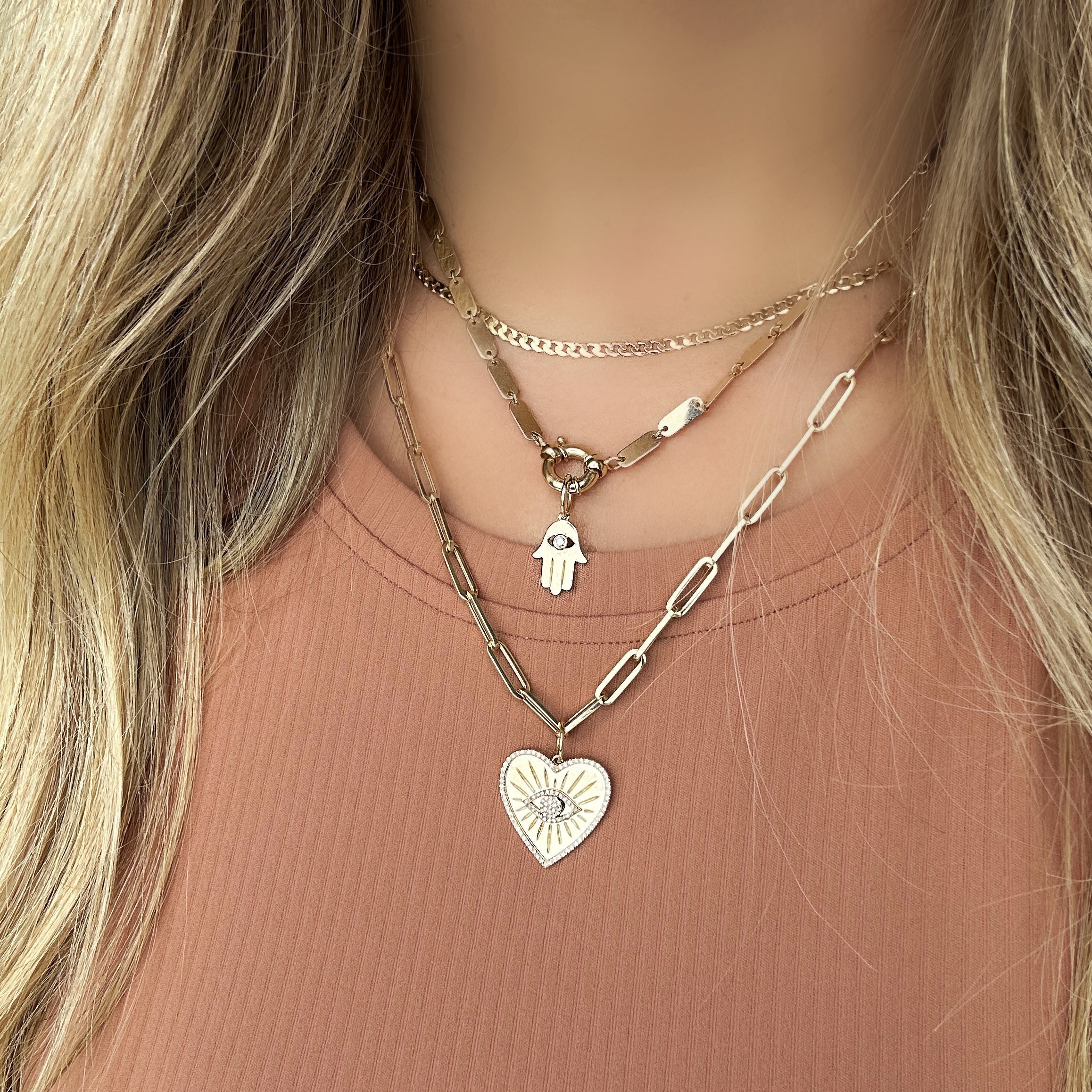 14K Gold Diamond Evil Eye Heart Necklace Charm - Charms & Pendants - Izakov Diamonds + Fine Jewelry