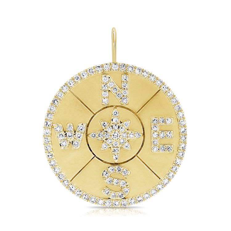 14K Gold Diamond Halo Compass Necklace Charm Yellow Gold Charms & Pendants by Izakov Diamonds + Fine Jewelry | Izakov