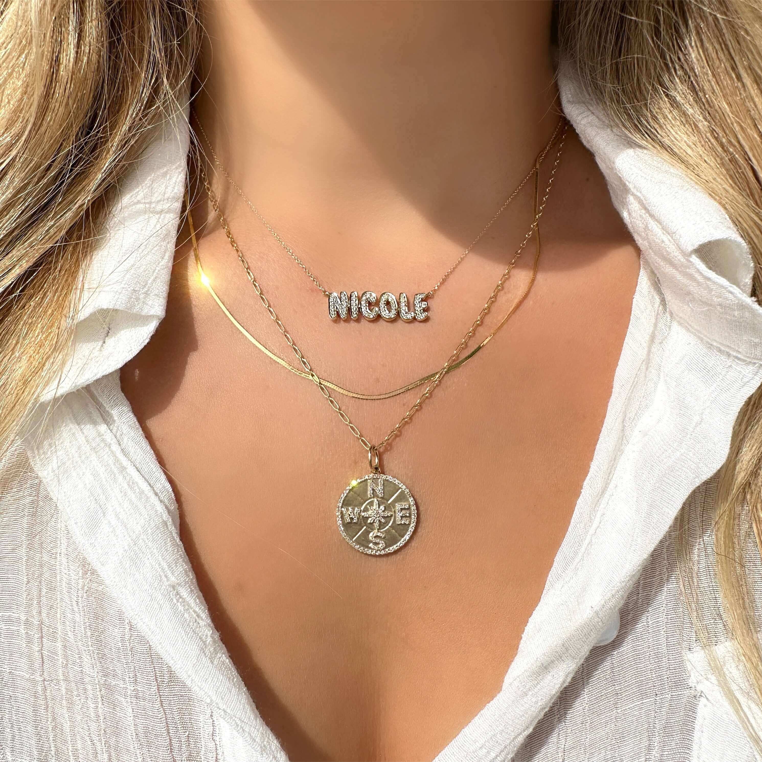 14K Gold Diamond Halo Compass Necklace Charm - Charms & Pendants - Izakov Diamonds + Fine Jewelry