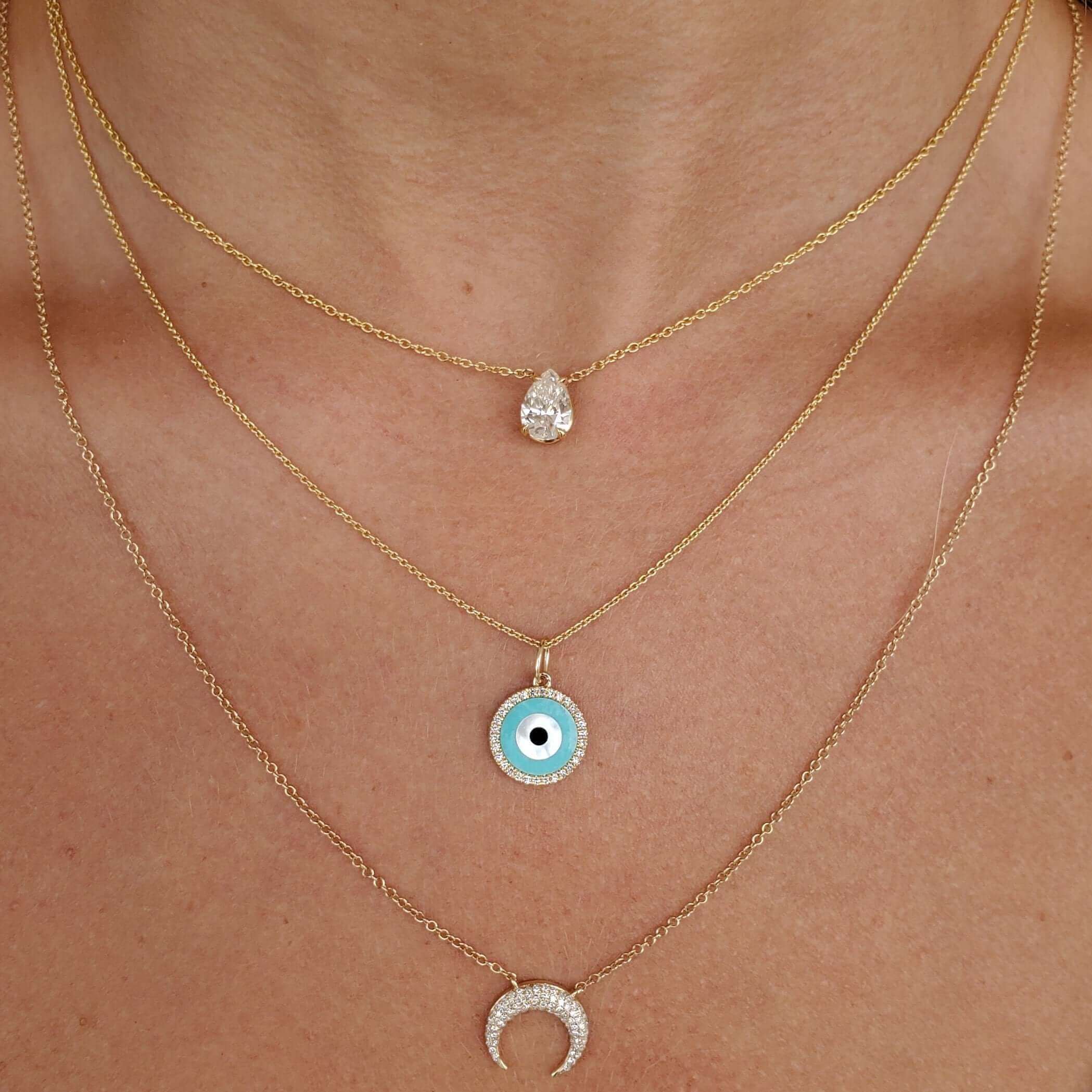 14K Gold Diamond Halo Gemstone Evil Eye Necklace - Necklaces - Izakov Diamonds + Fine Jewelry