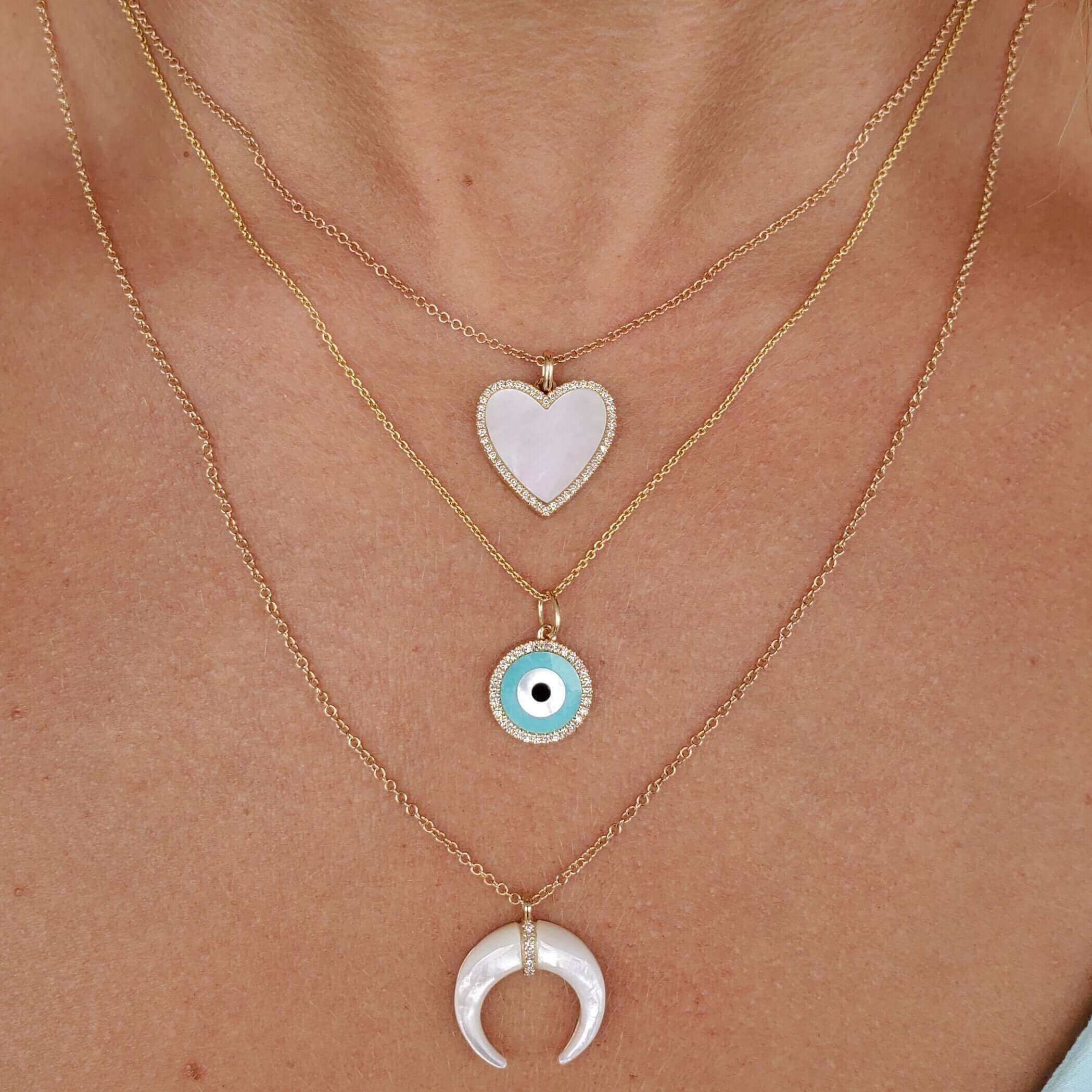 14k Solid Gold Dark Blue Heart Shaped Evil Eye outlet Necklace - 14k Gold Evil Eye Necklace -Protection Fine Jewelry-Dark Blue and Light Blue Color