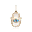 14K Gold Diamond Halo Gemstone Hamsa Necklace Charm Yellow Gold Izakov Diamonds + Fine Jewelry