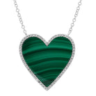 14K Gold Diamond Halo Gemstone Heart Necklace Large (20x20mm) Malachite White Gold Necklaces by Izakov Diamonds + Fine Jewelry | Izakov