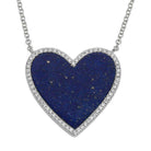 Heart-shaped lapis lazuli pendant necklace with diamond accents and silver chain from our luxury jewelry collection.