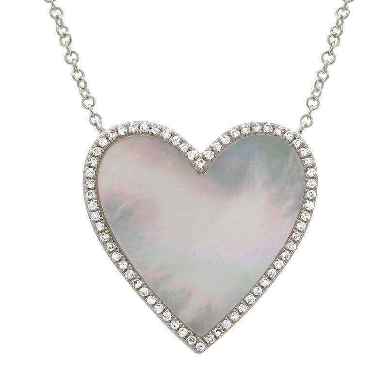 Heart-shaped mother-of-pearl pendant necklace with diamond border - elegant jewelry by [Your Jewelry Brand Name]