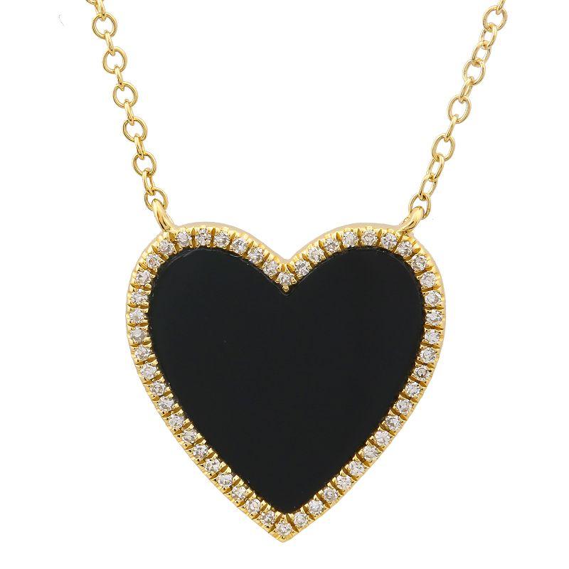 Elegant black heart pendant necklace with gold chain and diamond accents from our premium jewelry collection.