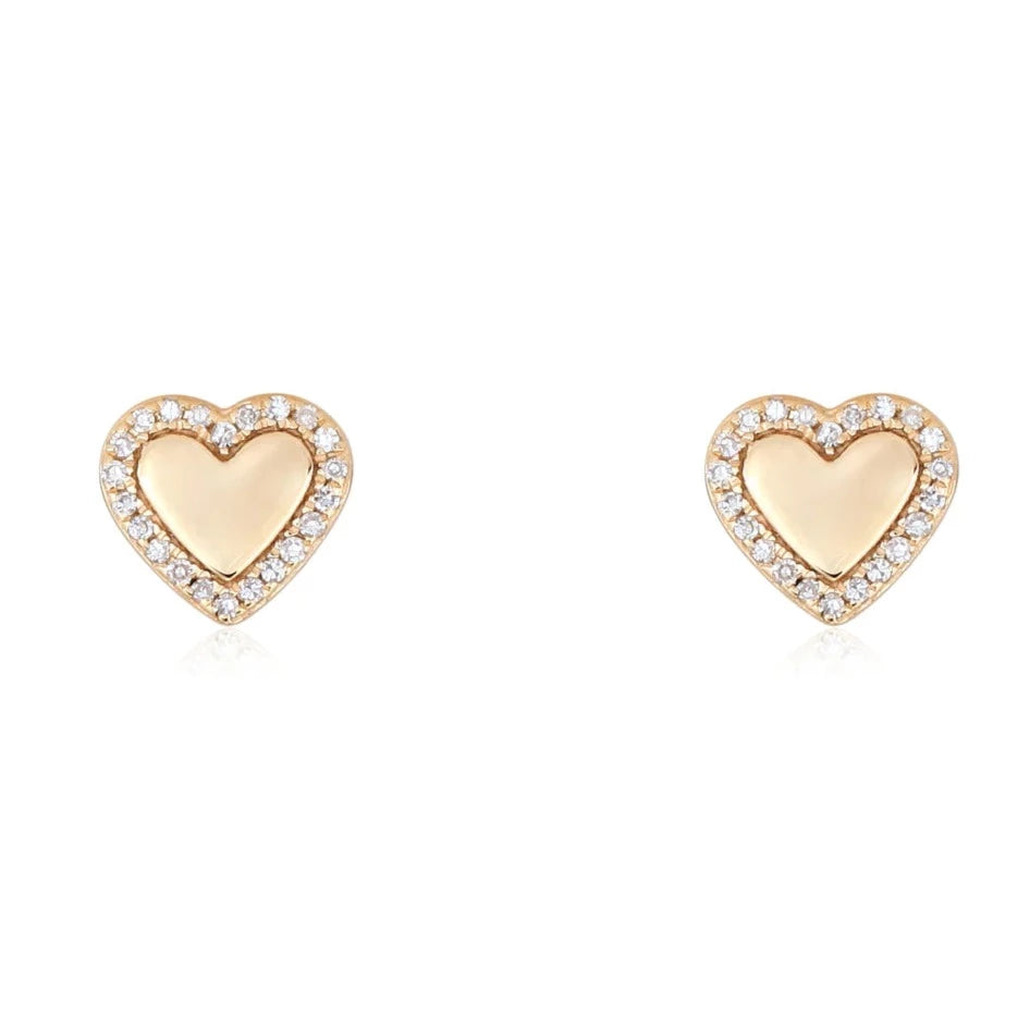 14K Gold Diamond Halo Heart Button Earrings - Earrings - Izakov Diamonds + Fine Jewelry