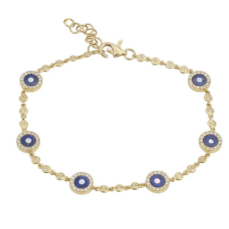 14K Gold Diamond Halo Lapis Evil Eyes Bracelet - Bracelets - Izakov Diamonds + Fine Jewelry