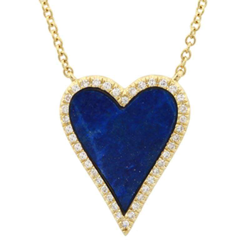 14K Gold Diamond Halo Lapis Skinny Heart Necklace Yellow Gold Izakov Diamonds + Fine Jewelry