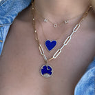 14K Gold Diamond Halo Large Lapis Heart Necklace Izakov Diamonds + Fine Jewelry