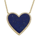 14K Gold Diamond Halo Large Lapis Heart Necklace Yellow Gold Izakov Diamonds + Fine Jewelry