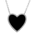 14K Gold Diamond Halo Medium Onyx Heart Necklace White Gold Izakov Diamonds + Fine Jewelry