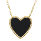 14K Gold Diamond Halo Medium Onyx Heart Necklace - Necklaces - Izakov Diamonds + Fine Jewelry