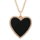 14K Gold Diamond Halo Medium Onyx Heart Pendant Necklace Rose Gold Izakov Diamonds + Fine Jewelry