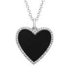 14K Gold Diamond Halo Medium Onyx Heart Pendant Necklace White Gold Izakov Diamonds + Fine Jewelry